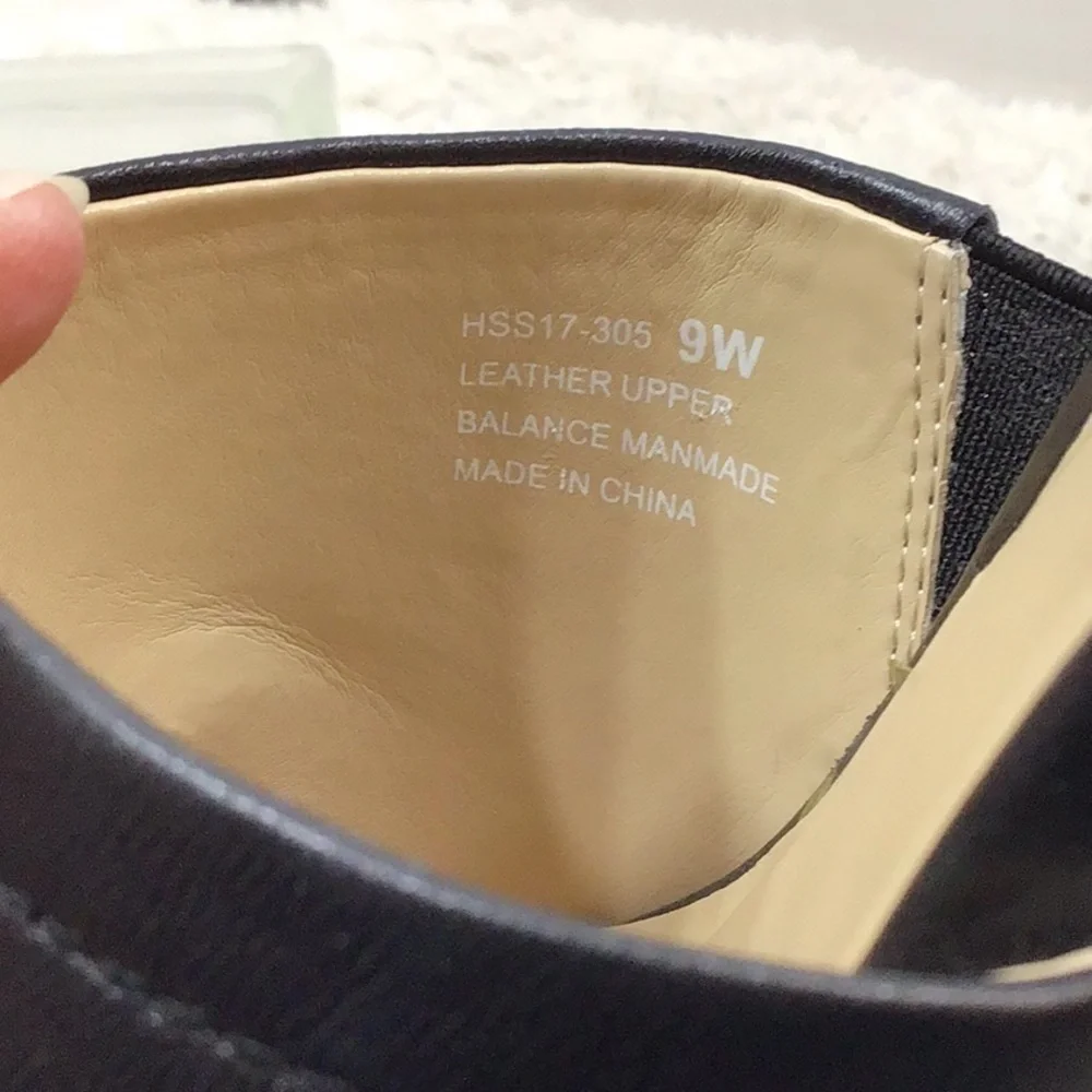David Tate black leather wedge slides 9W